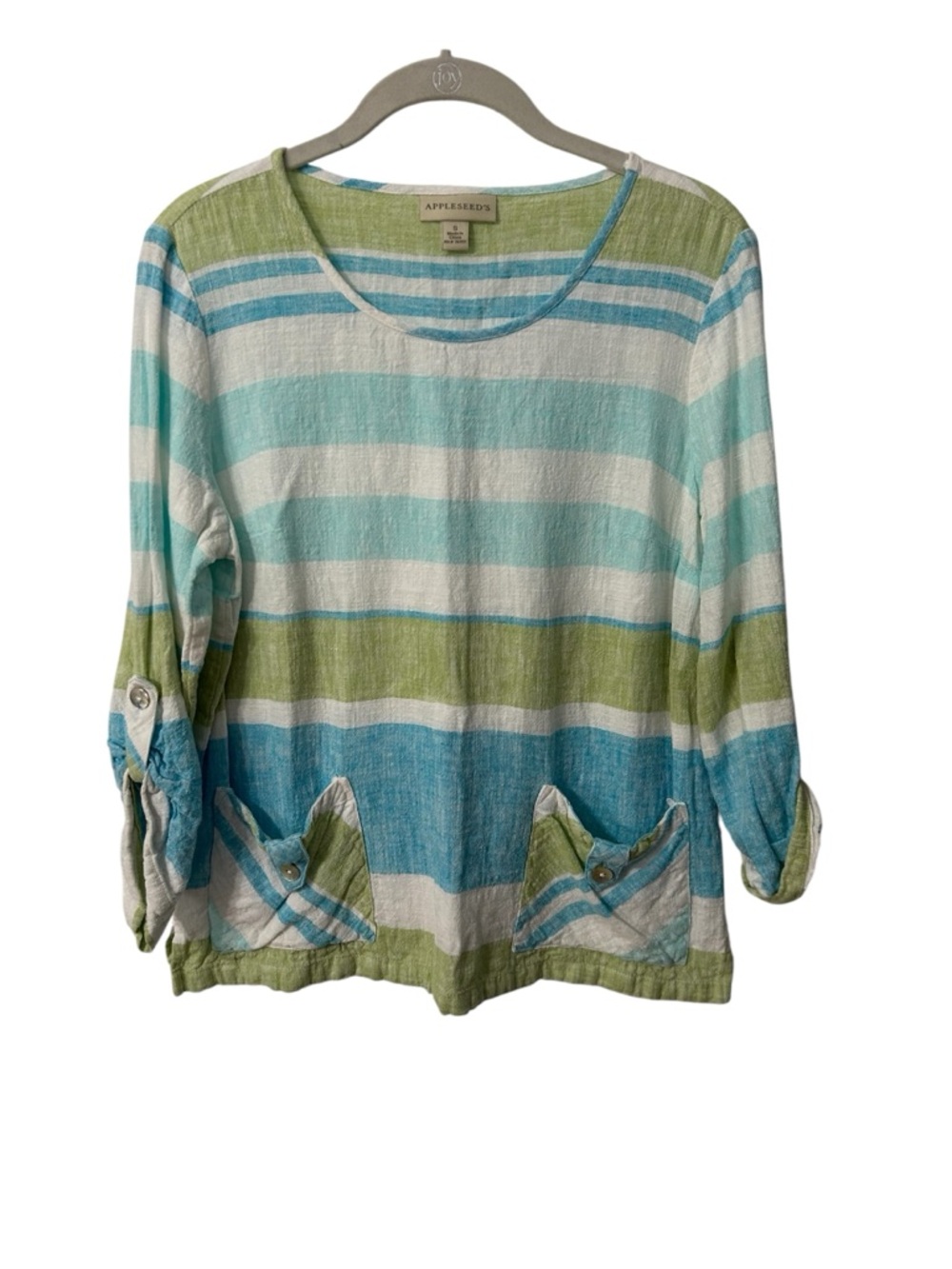 APPLESEED Linen and Viscose Blend Striped Beachy Lightweight Top Size Small
